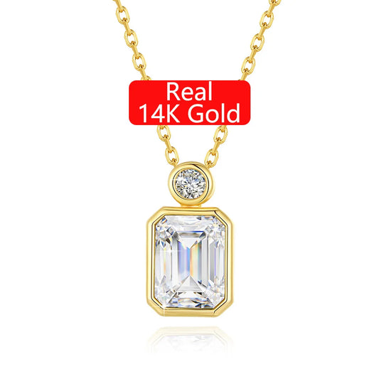 Gioiellieri 14K Gold Hollow Jewelry Pendant 2 Carat 3 Carat 4 Carat Emerald Cut White Moissanite Diamond Gold Pendant Necklace Woman