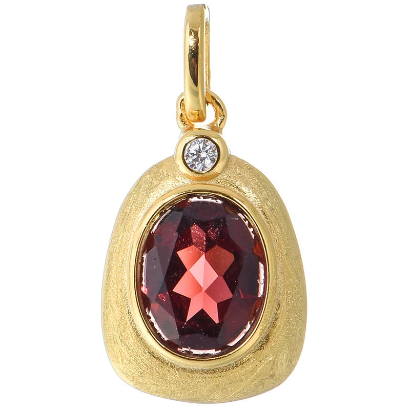 Gioiellieri Fashion Garnet Pendant Necklace Women 18K Gold Plated 925 Sterling Silver Chain Zircon Natural Stone Claw Setting CMA Certified