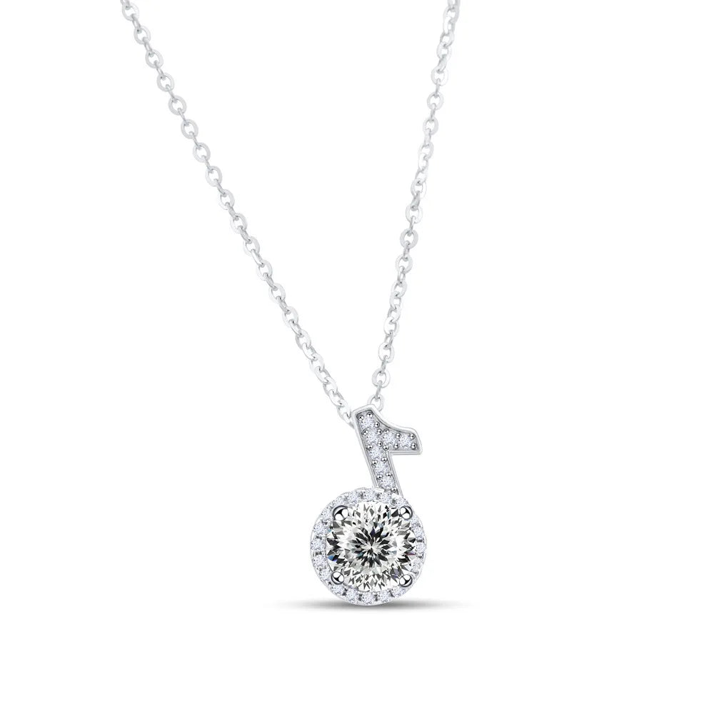 Fine 925 Silver Bezel Set Round Cut 1ct VVS Colored Moissanite Jewelry New Trendy Fashion Layer Musical Note Necklace for Women