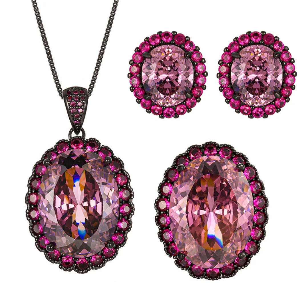 S&S Black Gold Dried Rose Flower Jewellery Set – Pendant, Ring & Earrings – Collection