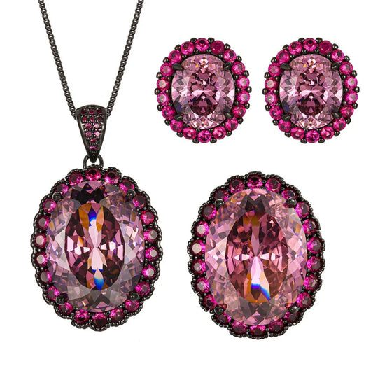 S&S Black Gold Dried Rose Flower Jewellery Set – Pendant, Ring & Earrings – Collection