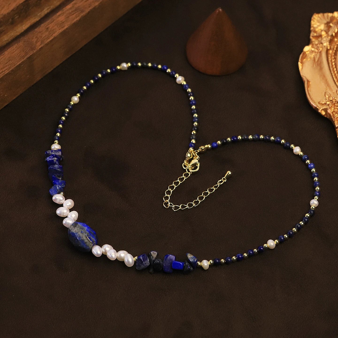Natural Lapis Lazuli Freshwater Pearl Beaded Necklace for Women Daily Office Banquet Vintage Pearl Necklace Fashion Jewelry