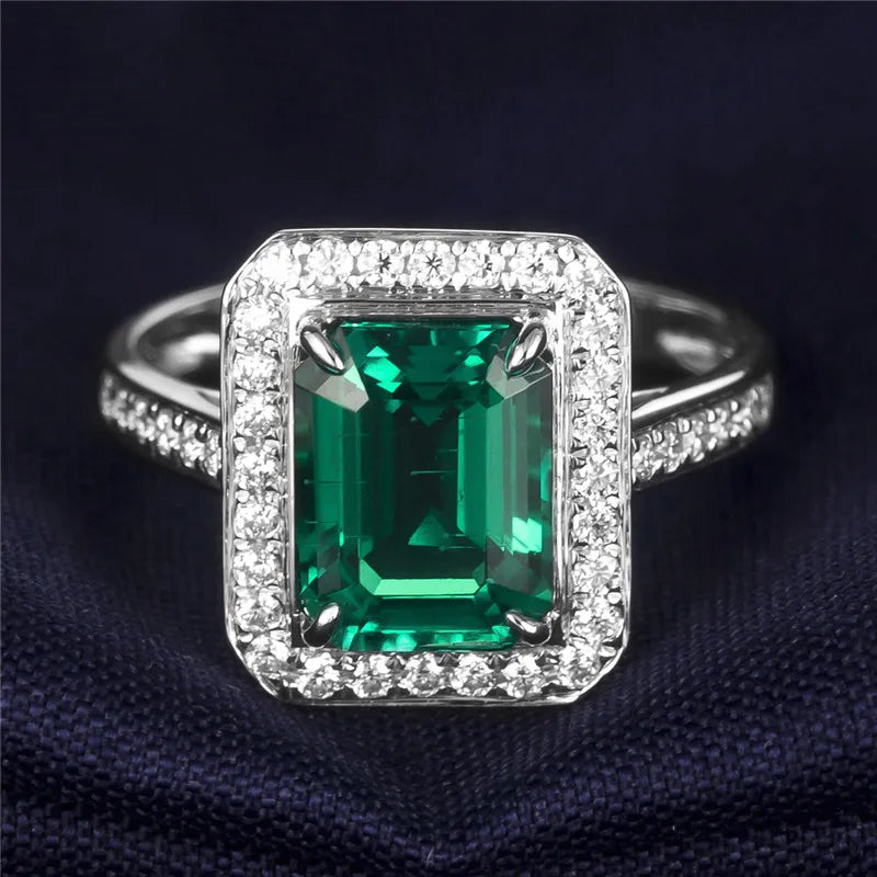 Gemfiori Message Jewelry Emerald Ring White Gold 3ct Women Gift Rectangular Gemstone Ring Custom Party Western Wedding Ring