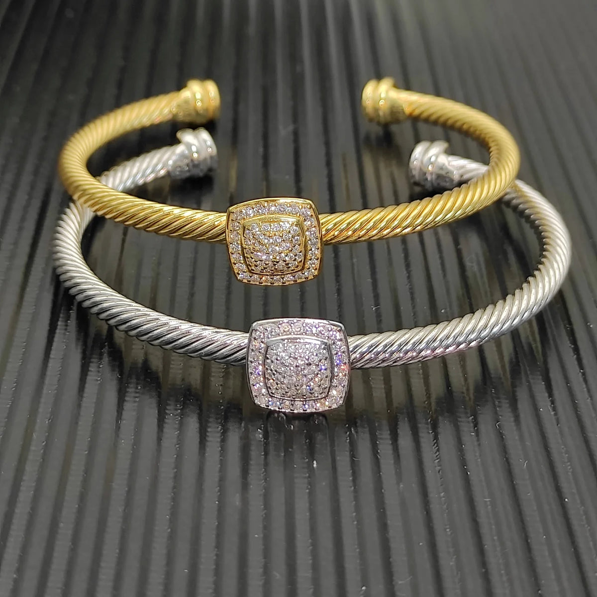 FASHIONISTA DY High-Quality Gold-Plated Diamond-Set Bangle, Unisex Silver-Plated Diamond-Set Bangle, Jewelry