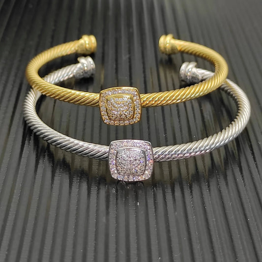 FASHIONISTA DY High-Quality Gold-Plated Diamond-Set Bangle, Unisex Silver-Plated Diamond-Set Bangle, Jewelry