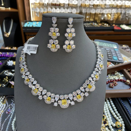 Elegant Jewellery Set in the Latest Style Complete Set Allured Yellow Zirconia Stones Available with Paired Earrings