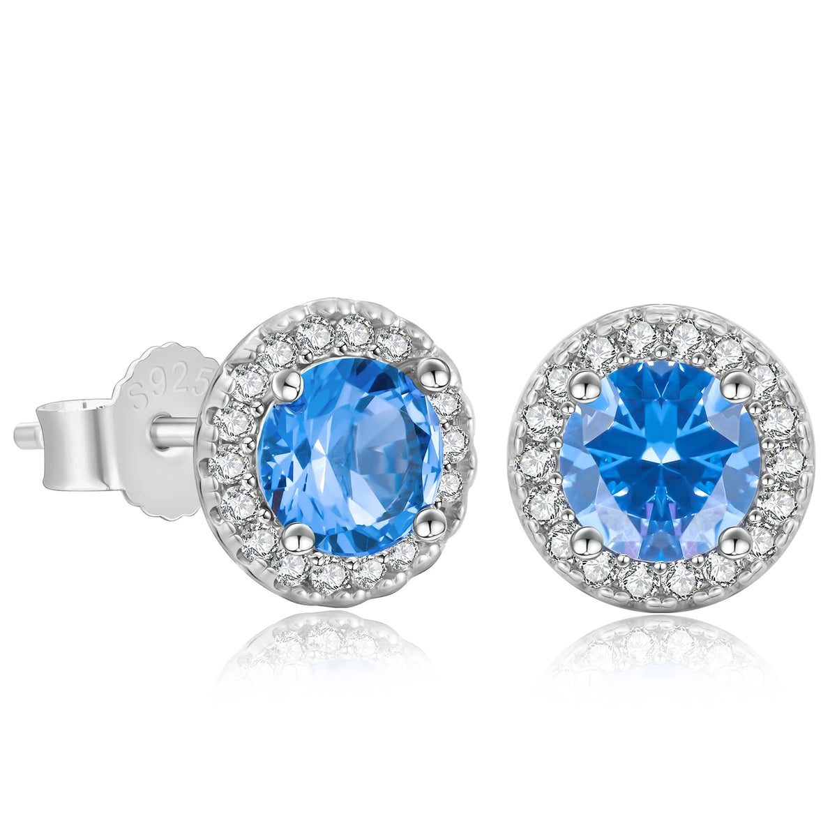REBEL Blue CZ Stud Earring Simulated Sapphire Hip Hop Jewelry 14K Gold Plated 925 Sterling Silver Hypoallergenic Iced Out Earring