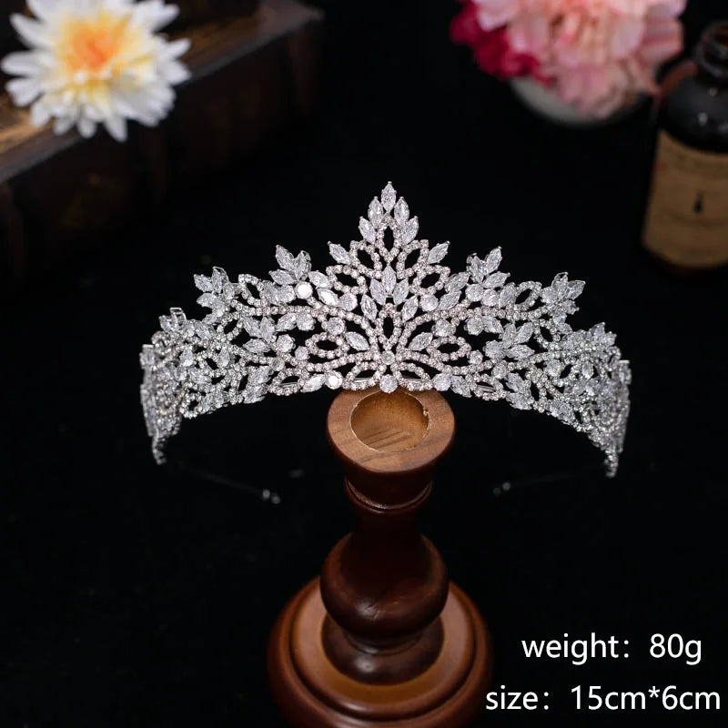 SLBRIDAL Luxury Sparkling Full Cubic Zircon Bridal Tiara Wedding Crown Pageant CZ Hair Accessories Women Girl Party Hair Jewelry