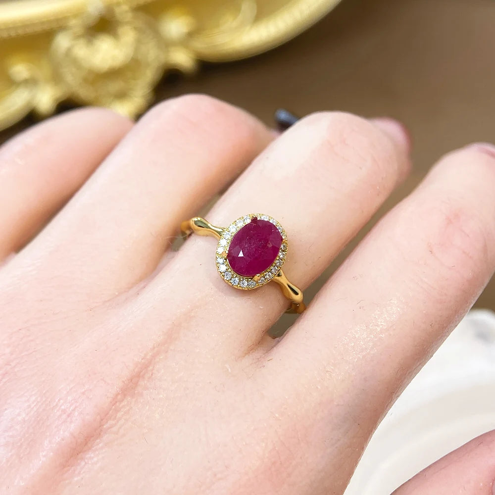Gioiellieri Gold & Rhodium Plated Gemstone Ring Natural Ruby Prong Setting Certified Engagement Wedding Anniversary Party Gift Everyday Wear