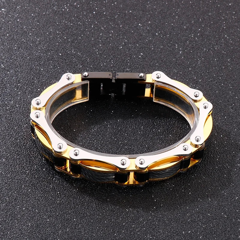 REBEL Mens Trendy Jewelry Fashion Bracelets Stainless Steel Bike Link Bracelet Bangle