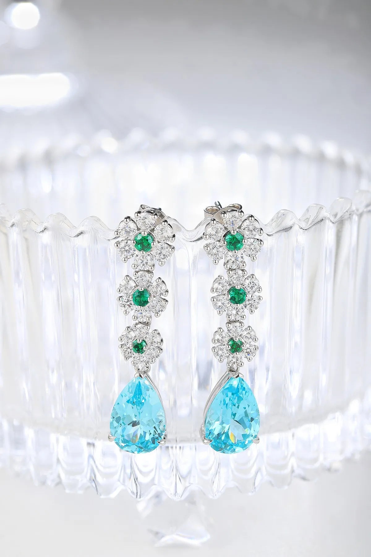 Gemfiori Anster High Quality S925 Lab Grown Paraiba Earring Stud Dainty Gemstone Stud Earrings for Women Daily Wear Gift