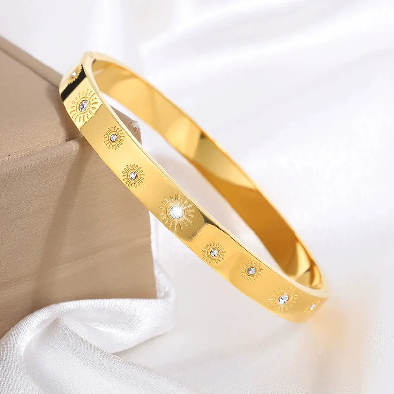 REBEL Stainless Inoxydable Stainless Steel 18K Gold Plated Roman Women Fashion Jewelry Bracelets Bangles