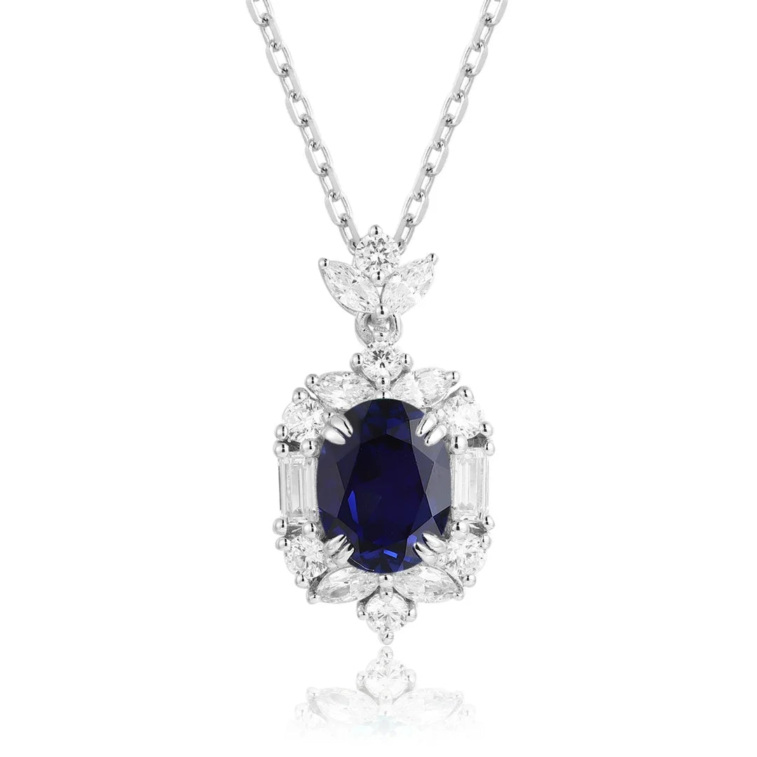 Gemfiori Anster 925 Sterling Silver High-quality Cultivated Sapphire Necklace - Suitable for Parties or As a Gift