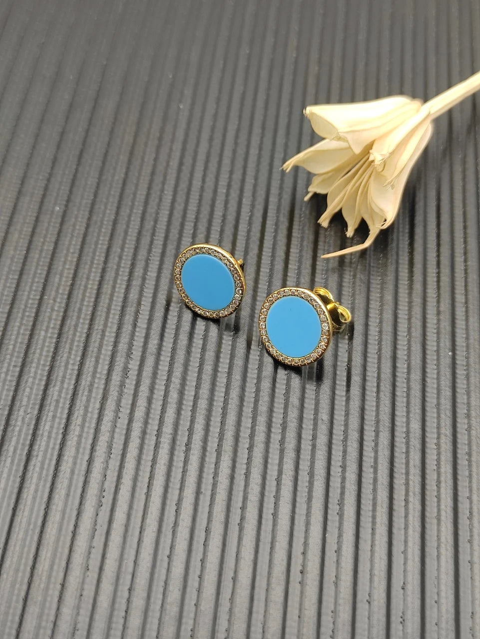 FASHIONISTA DY High-Quality Gold-Plated 14mm Round Gold Earrings with Diamonds. Gold-Plated Earrings. Jewelry .