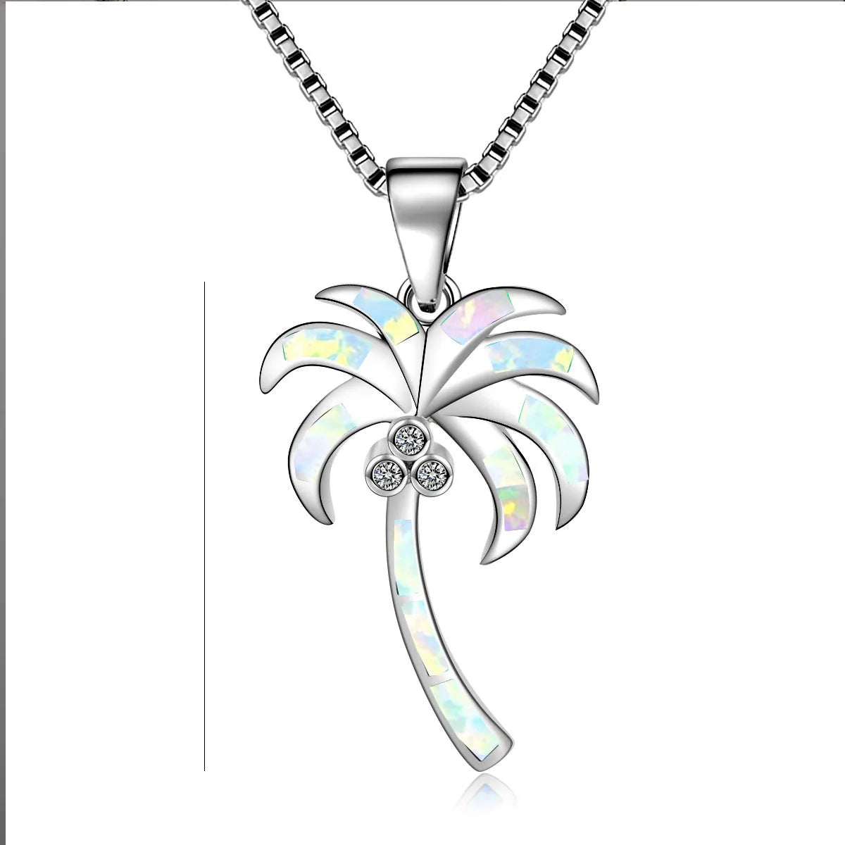 Tropical Vibes Green Opal Christian Copper Sweater Chain Necklace | TikTok Viral Coconut Tree Pendant for Women