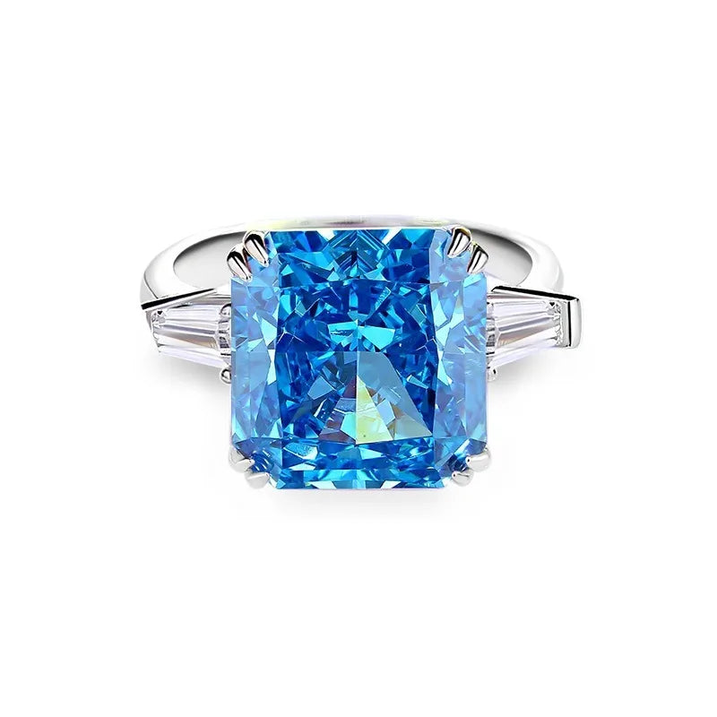 Waterproof Women 925 Sterling Silver Aquamarine 5A 8A Cubic Zirconia Ring Wedding Anniversary Rings Custom Jewelry Supplies