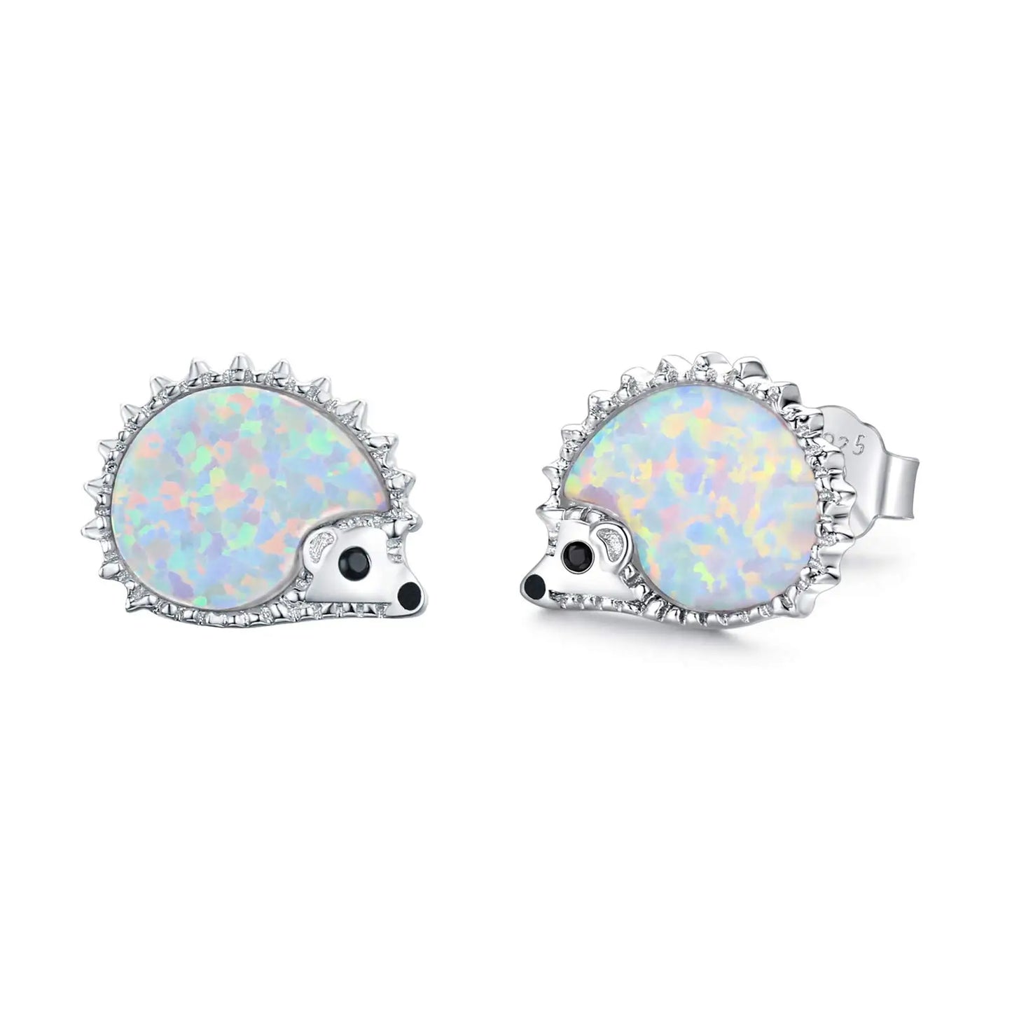 Whimsical Hedgehog Opal Stud Earrings - Iridescent Opal Body & CZ Spike Detail | Cute Daily Jewelry Bulk Gifts