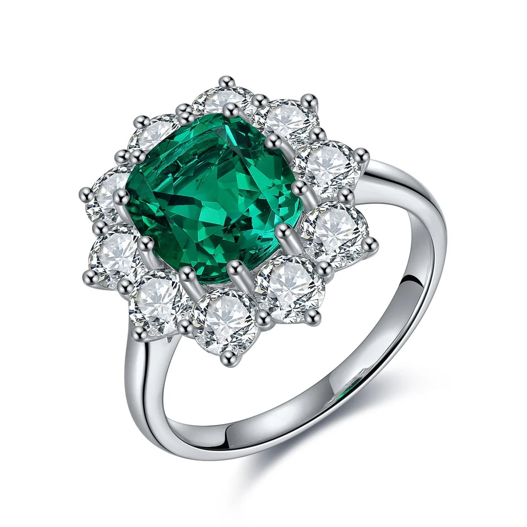 Gemfiori Handmade Lab Grown Paraiba Sapphire Engagement Rings Rhodium Plated Sterling Silver 925 Wedding Jewelry