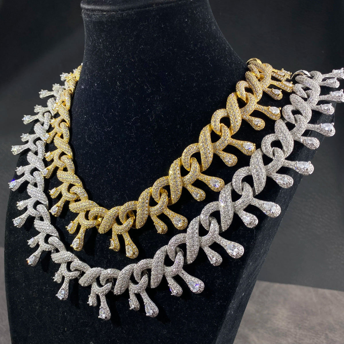 BiG-BOSS New Design Dripping Infinity Design Necklace Iced Out Hip Hop Jewelry Round Cut Women's Men Jewelry