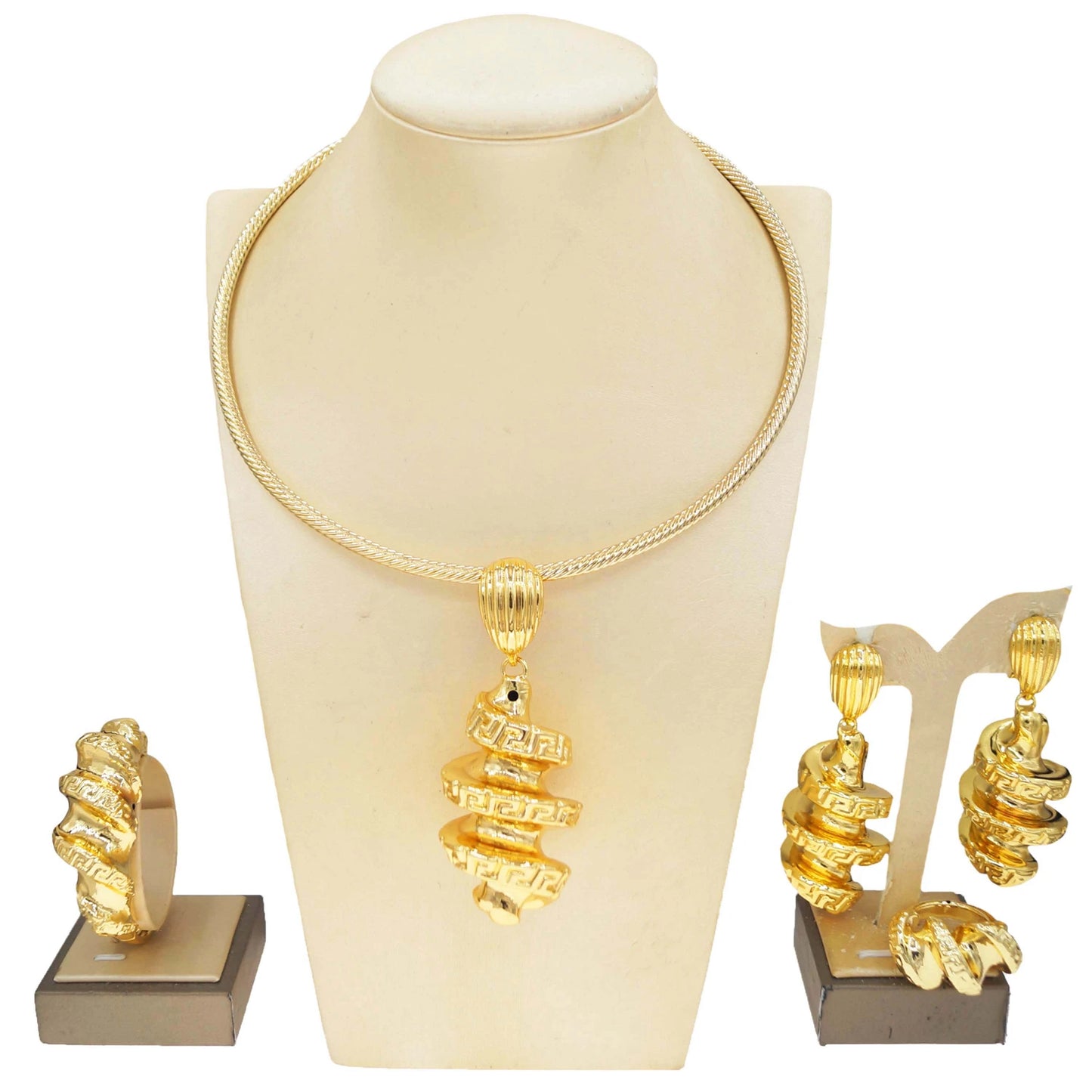 Zhuerrui Simple Atmospheric Women's Jewelry Set Hollow Brass Exquisite Senior Nigeria Brazil Wedding 4-piece Gift BoxHK08322