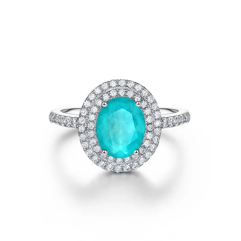 MUSHAN Jewelry Factory 3 Carat Pigeon Egg 8*10 Paraiba Blue Imitation Gemstone Ring S925 Sterling Silver Women Diamond Ring