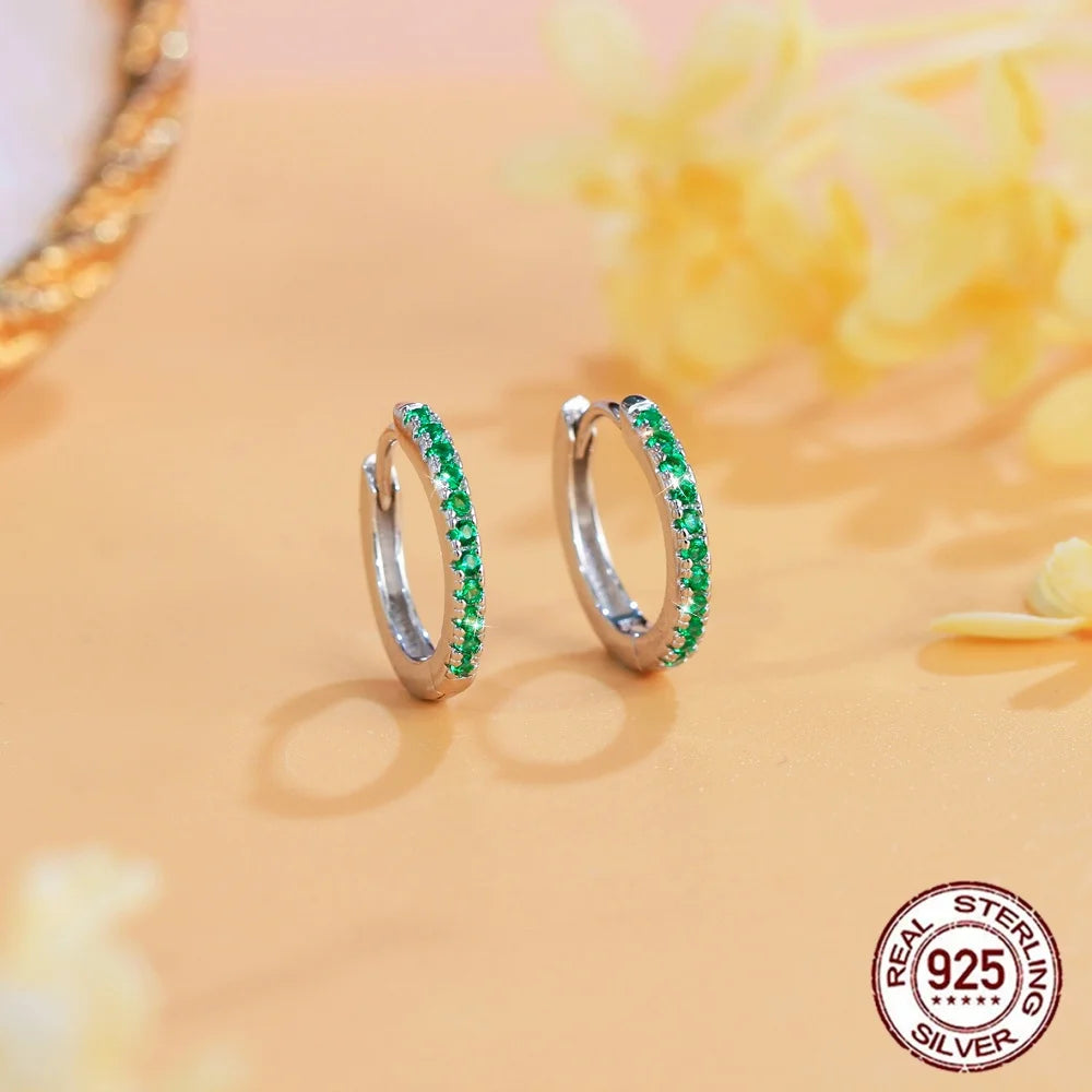 S&S 925 Sterling Silver 14mm CZ Huggie Hoop Earrings – Green, Blue & Turquoise – Collection