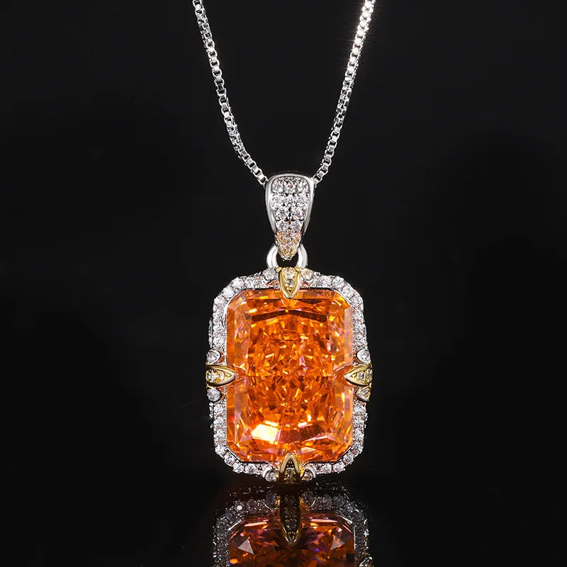 Gemfiori Fashion Jewelry Square Colored Zircon Necklace Pendant Ring Exquisite Luxury Set Jewelry