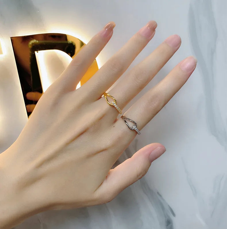 SILVERELLI 925 Sterling Silver Korean Buckle Zirconia Ring | Women's Designer Band
