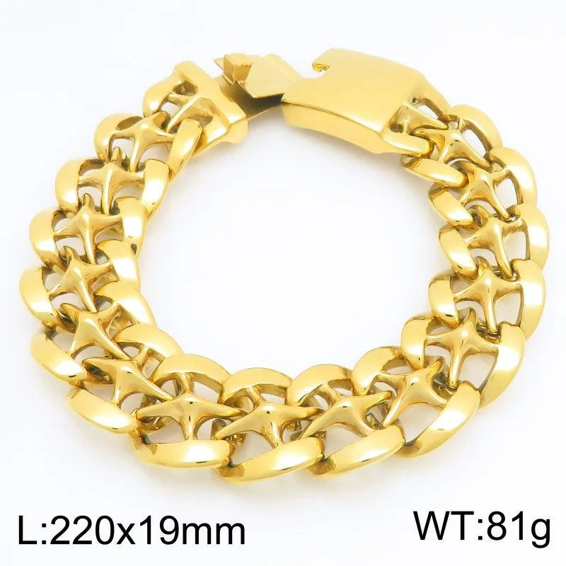 Kalen Hip Hop Rock Street Hand Jewelry 19mm X Hollow Cuban Link Chain Domineering Stainless Steel Bracelet for Men