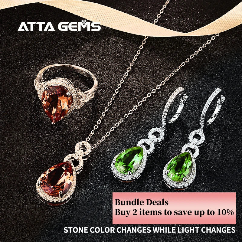 Zultanite Diaspore Gemstone Jewelry Set for Women Solid 925 Sterling Silver Ring Earrings Necklace Handmade Jewelry Set