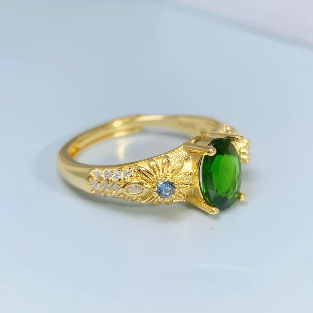 Gioiellieri Natural Chrome Diopside Ring for Women S925 Sterling Silver Oval Cut Green Gemstone Fine Jewelry for Wedding Anniversary Gift