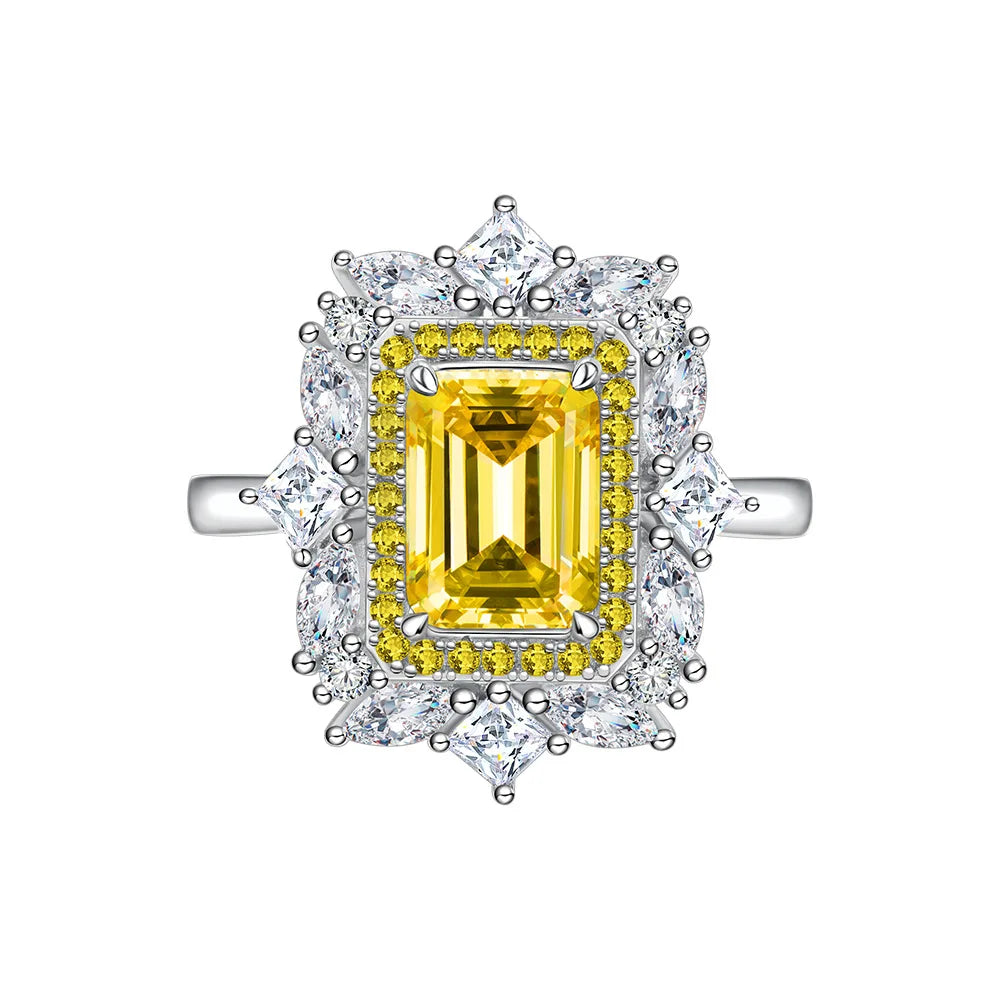 MuShan Jewelry Factory New Goose Yellow Rectangular 6 * 8mm Asche High Carbon Diamond 925 Pure Silver Ring for Women