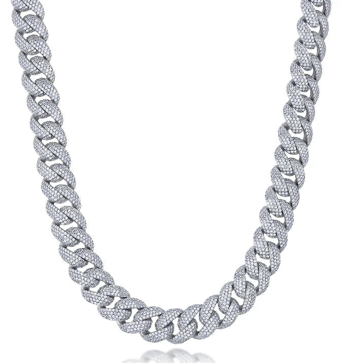 Hip Hop Jewelry 925 Sterling Silver Micro Set Bling VVS D Color Moissanite 17mm Wide Cuban Chain Necklace with Bracelets Set