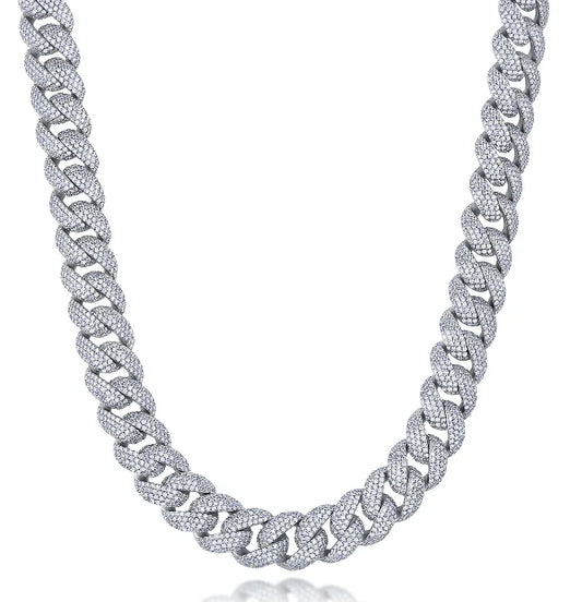 REBEL Hip Hop Jewelry 925 Sterling Silver Micro Set Bling VVS D Color Moissanite 17mm Wide Cuban Chain Necklace with Bracelets Set