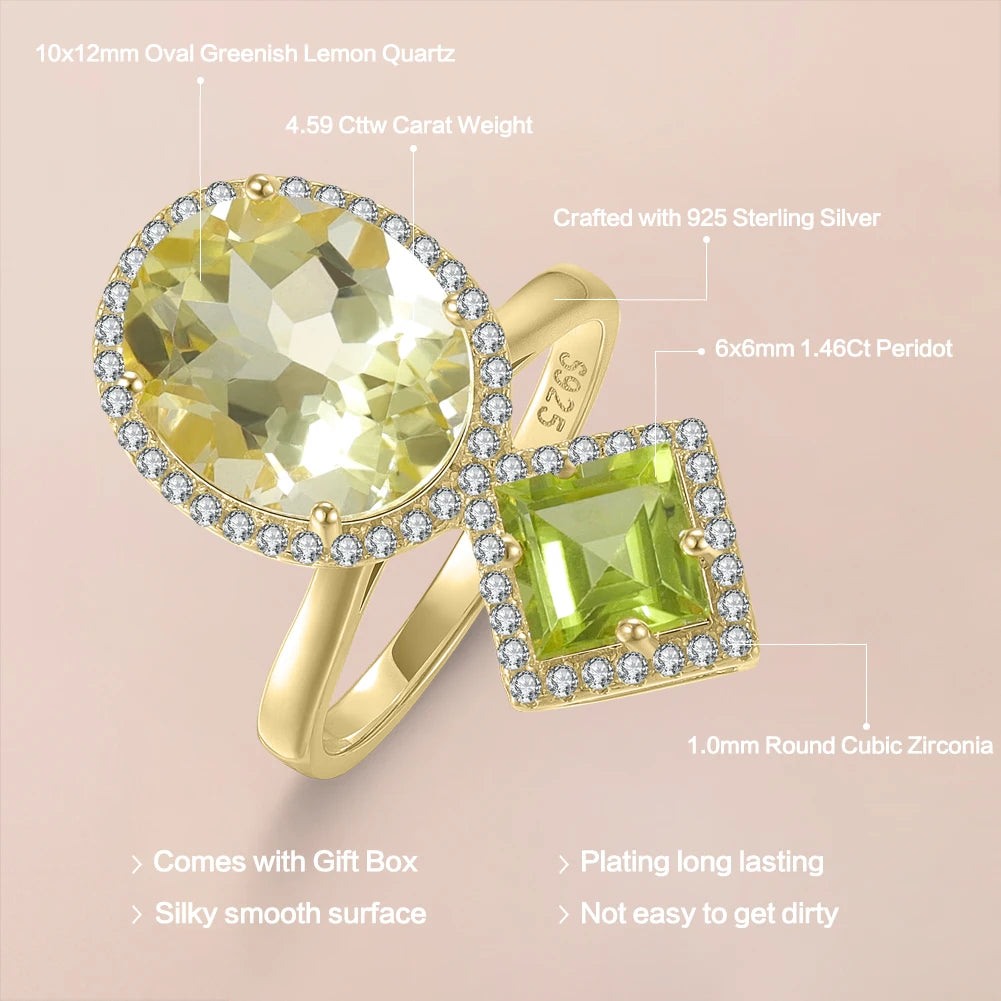 ArtistA Abiding 2025 New Arrival 14K Yellow Gold Plated 925 Sterling Silver Big Stone Oval 10x12MM Colored Gemstone Cocktail Party Ring