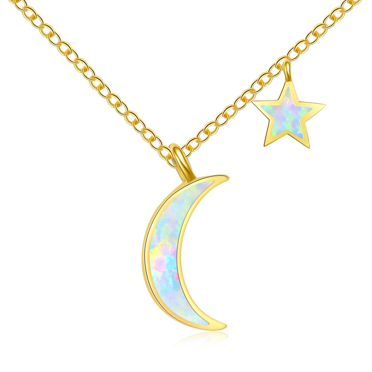 Aobao Moon and Star Necklace, Moon Pendant, Sweater Chain, Opal