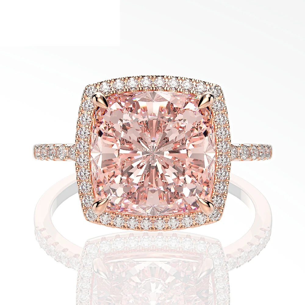 MuShan Jewelry Factory New 5 Carat Sterling Silver Morgan Pink Fat Square 10*10 High Carbon Diamond Ring Exudes Sense of Luxury