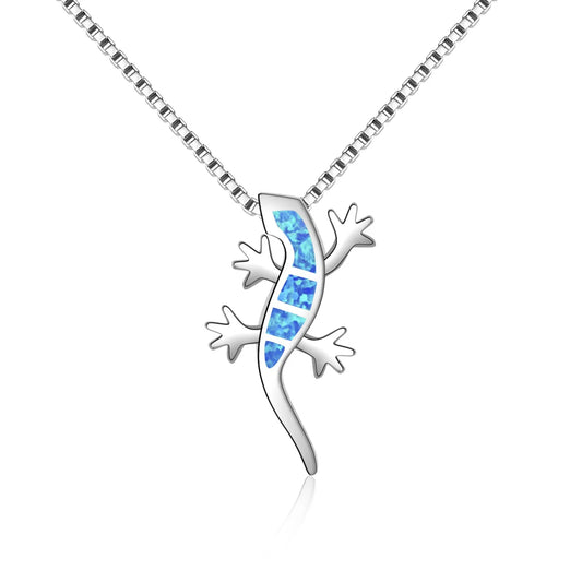Tiktok Ins Trending Opal Lizard Necklace - Blue Fire Opal Statement Jewelry Wholesale for Fashion Brand