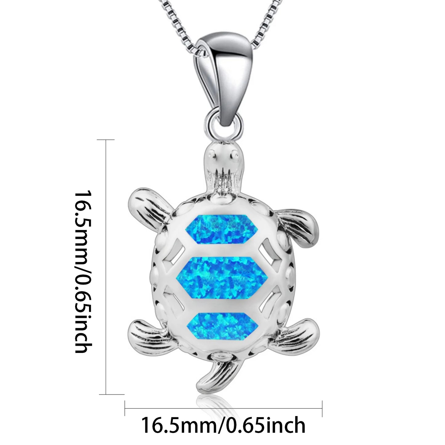 Women's Marine Turtle Opal Pendant Necklace Silver Plated Copper Alloy Blue Fire Opal Shell Inlaid Trendy Design Gift | Coastal