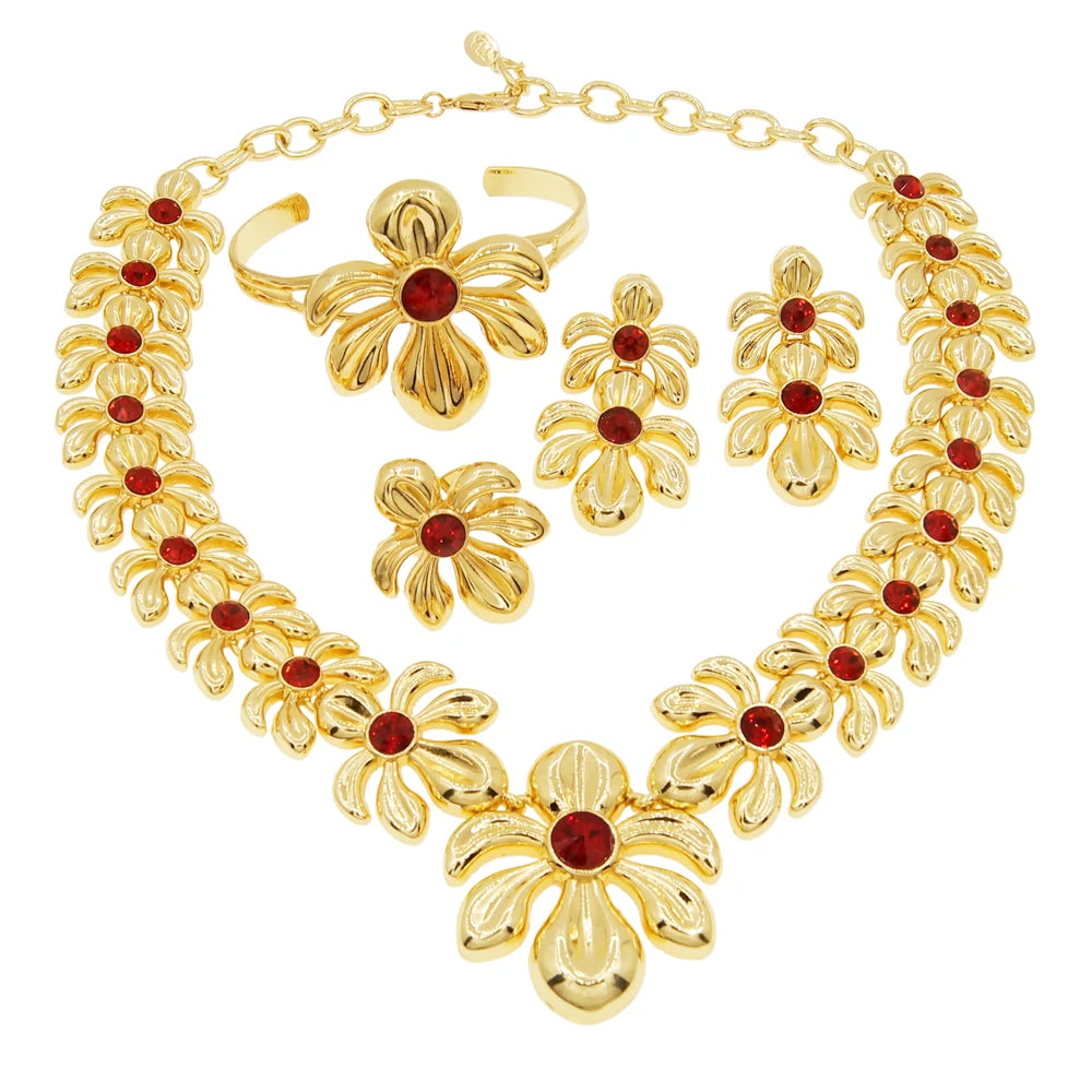 Zhuerrui Choking Necklace Bracelet Earrings Ring Jewelry Set Brazilian Gold Luxury Jewelry Set Gold Plated Jewelry Set H00481