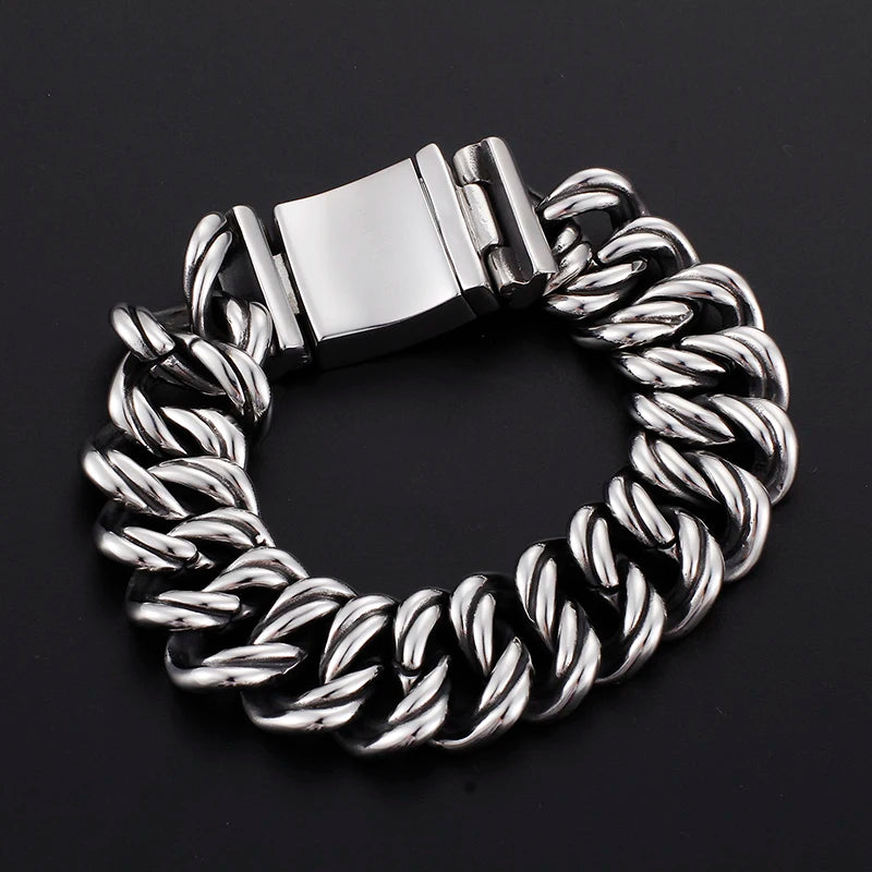 VIKING Mens Chunky Casting Rope Chain Bracelet – Silver Stainless Steel