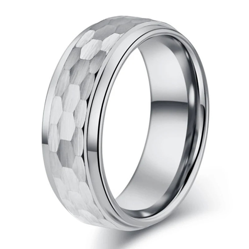 Men's 8mm Tungsten Carbide Ring Hammered Finish 18K Gold Plated Classic Comfortable Inner Band Engagement