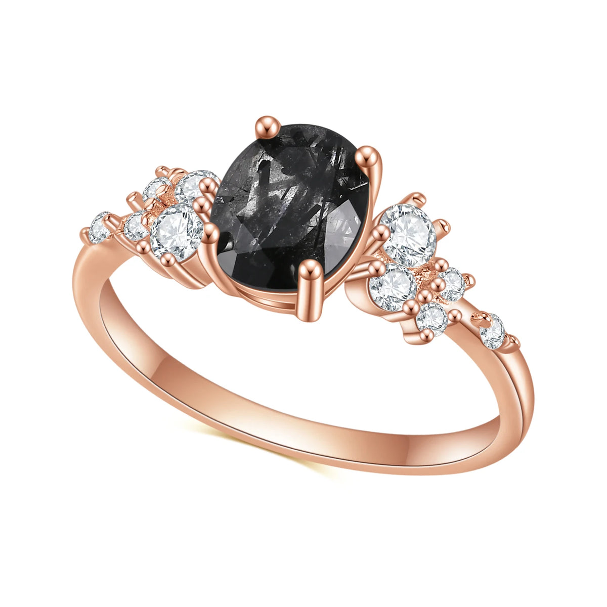 ArtistA Abiding OEM Factory Direct Sale Rose Gold Plated 925 Sterling Silver Natural Black Rutilated Quartz with White CZ Side Stones
