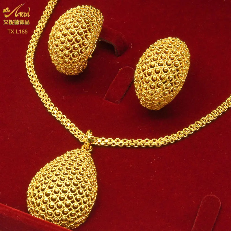 24K Gold Plated African Bridal Crystal Jewellery Set | Necklace & Earrings Wedding Occasion Set