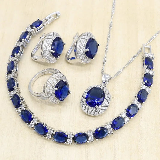 Luxury Design 925 Sterling Silver Jewelry Set for Women Silver Jewelry Wholesale Zircon Hoop Earrings Necklace Rings Bracelet