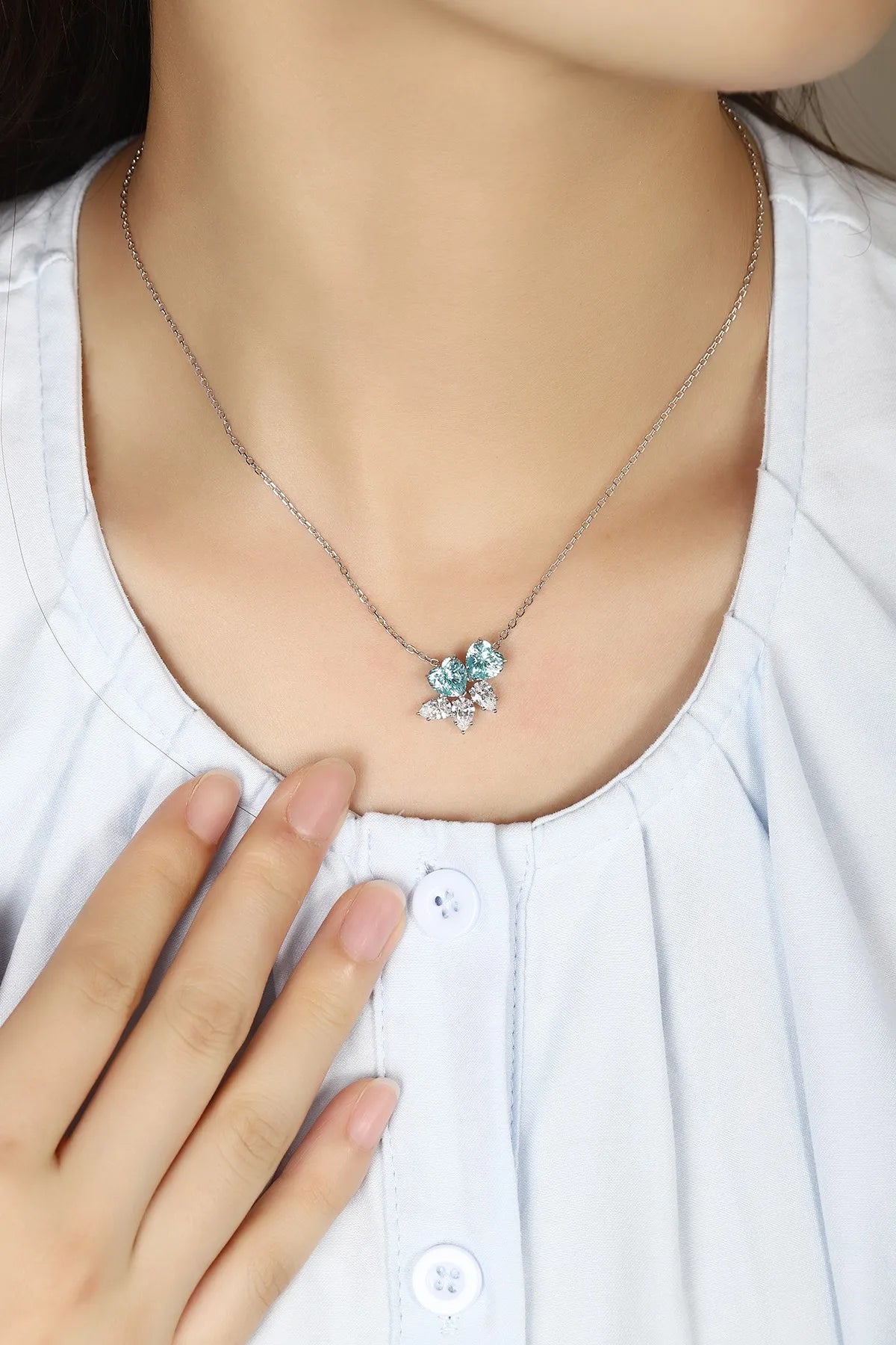 Gemfiori Anster 925 Sterling Silver High-quality Cultivation Lab Grown Paraiba Necklace - Suitable for Parties or As a Gift