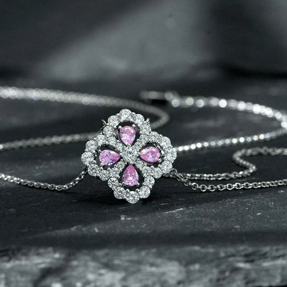 MUSHAN Jewelry Factory New Four Leaf Clover Pendant S925 Pink High Carbon Diamond Water Drop 2.5*4 Design Sense Pendant