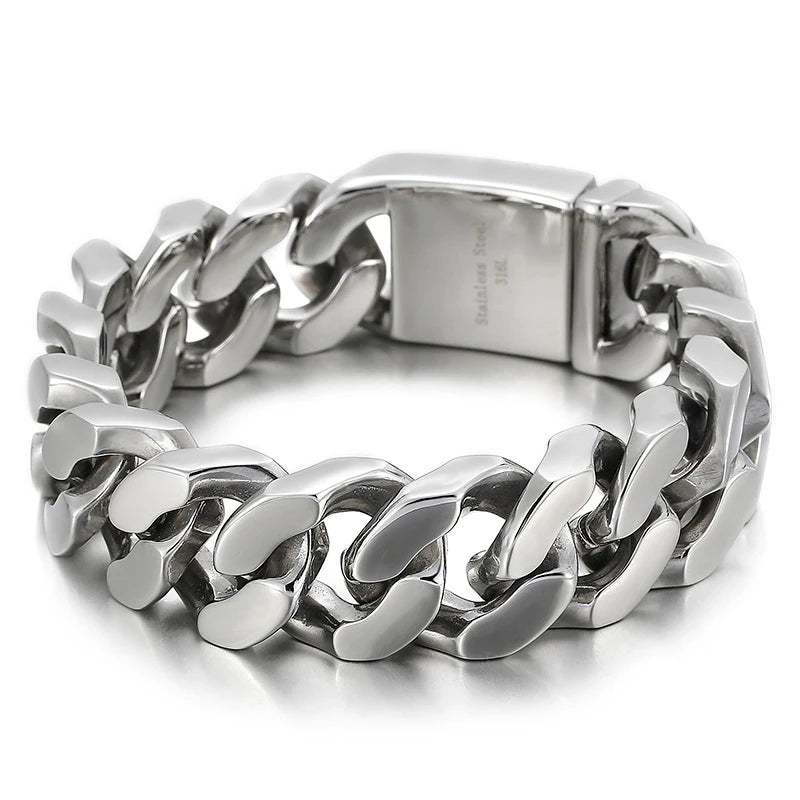 VIKING Mens Hip-Hop Cuban Link Casting Bracelet – Silver Stainless Steel