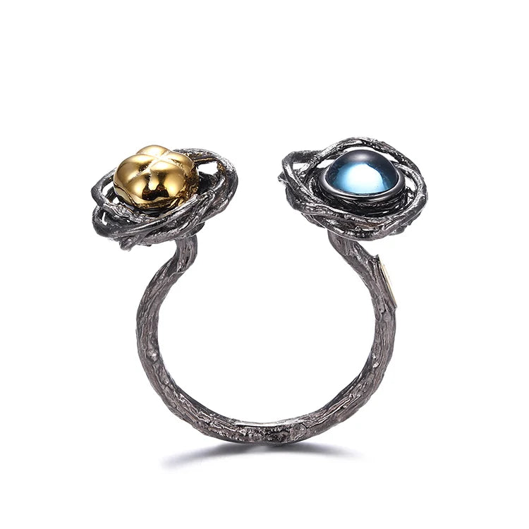 Handmade Simple Design Blue Topaz 925 Sterling Silver Jewelry Ring for Women