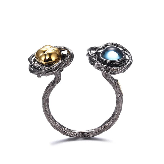Handmade Simple Design Blue Topaz 925 Sterling Silver Jewelry Ring for Women